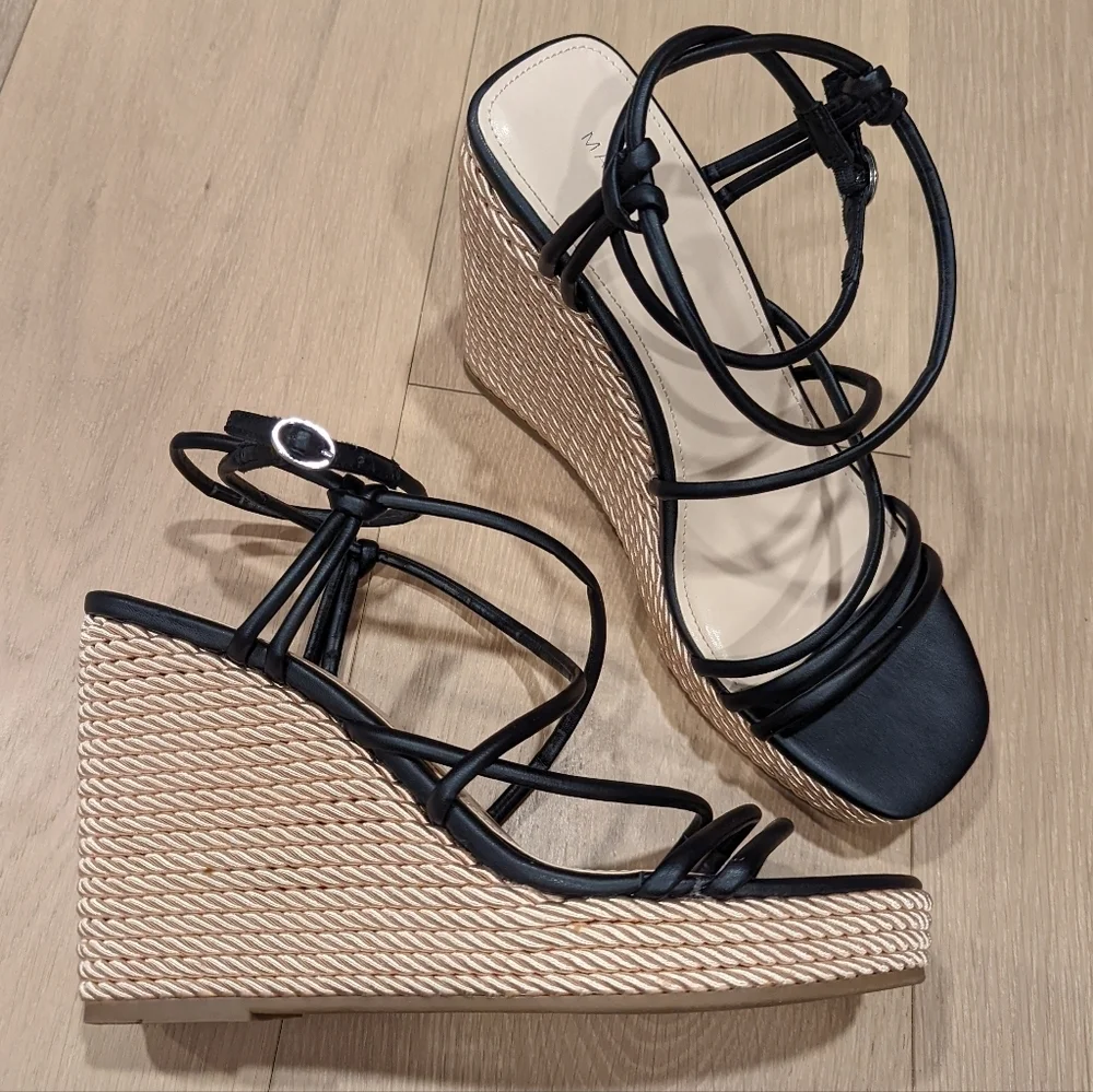 Black Strappy Wedge Sandals